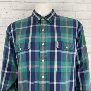 Ralph Lauren Polo Shirt Men's XL Flannel Whitfield Long Sleeve Button Up Blue